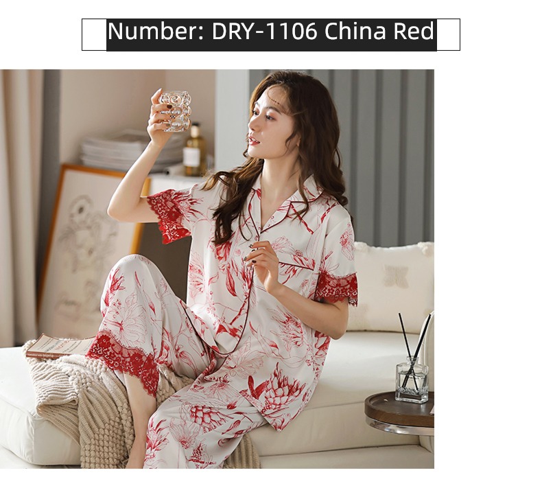 female Short sleeve trousers summer Korean version simulation silk pajamas
