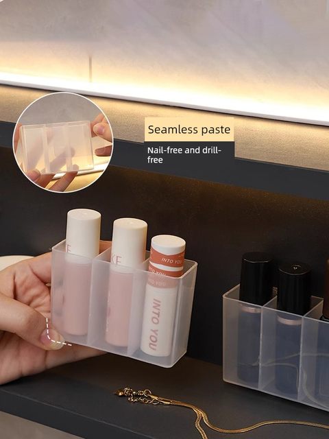 Lipstick partition storage box can be glued to three-part storage rack transparent acrylic dustproof and moisture-proof cosmetic storage box