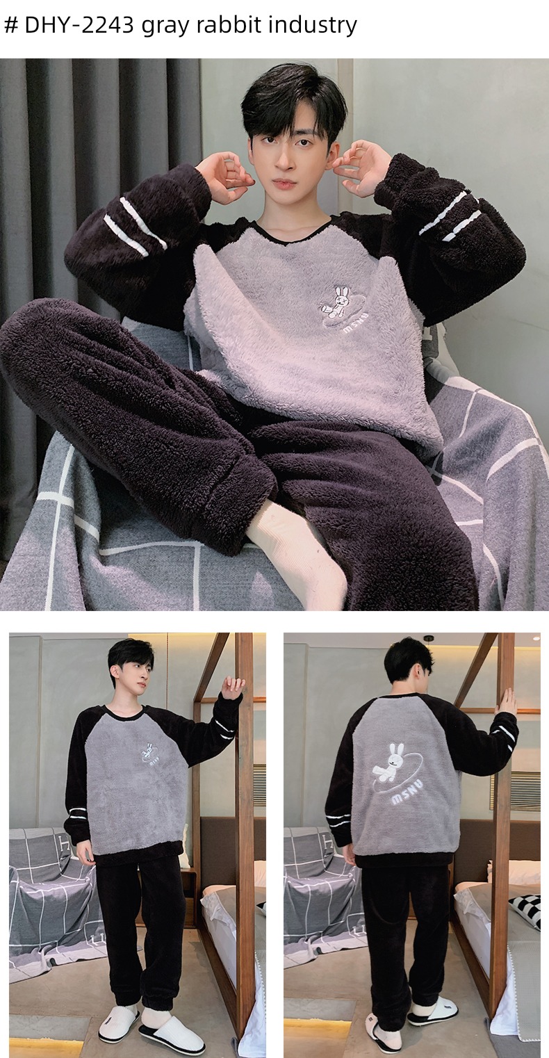 male thickening keep warm Flannel Condom Autumn and winter pajamas