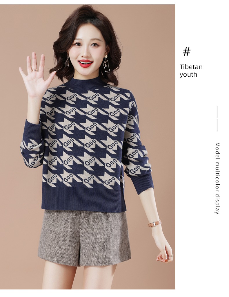 knitting Half high collar Chessboard sweater Foreign style Undershirt