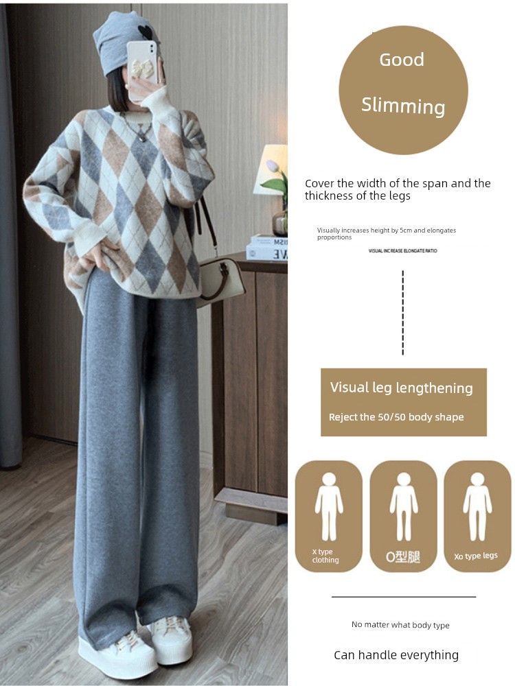 Maternity Autumn Pants for Spring and Autumn, Wide-Leg Pants for Outdoor Wear, Faux Cashmere, Casual Drapey Straight-Leg Pants, 2023 New Style — 2