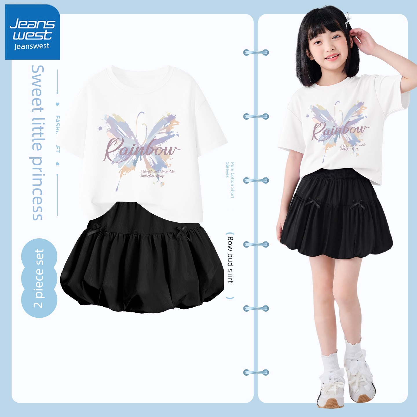Jeanswest Children's Clothing Girls' Short-Sleeved T-Shirt 2026 New White Pure Cotton Top Children's Summer Clothing T-Shirt — 7