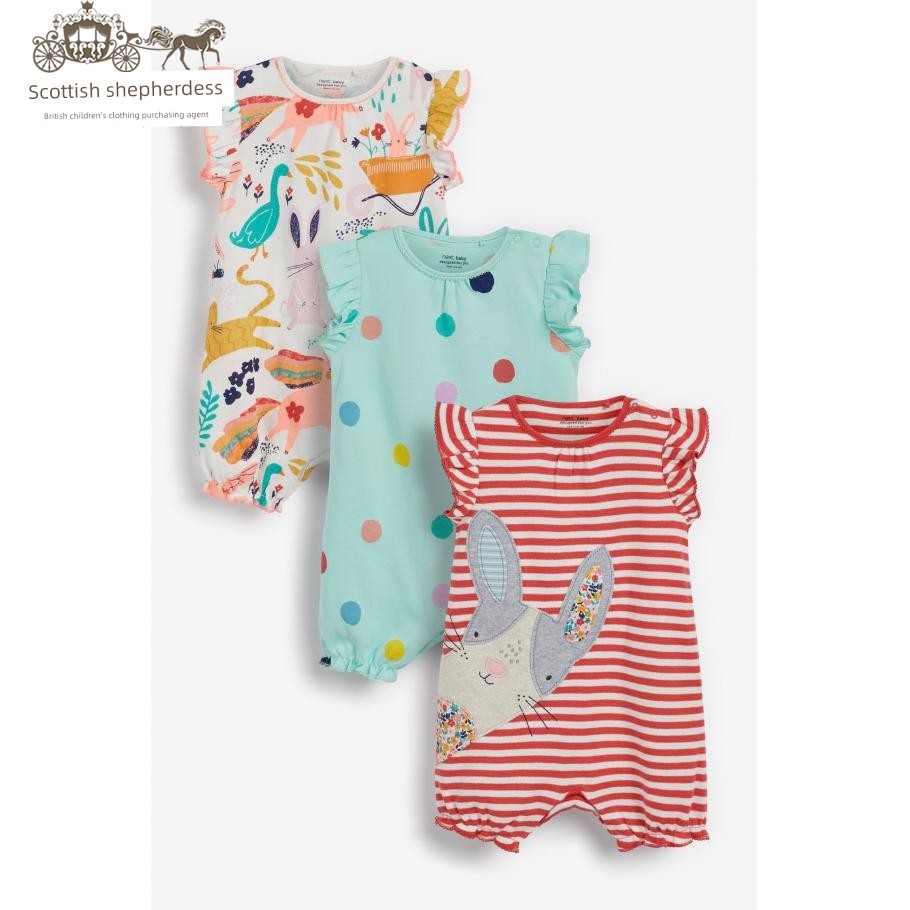 In-Stock Next Children's Clothing for Girls, Pink Floral Bird Print Sleeveless Short-Sleeve Romper Jumpsuit — 6