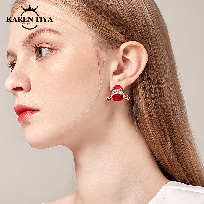 Chinese style female Sense of design gules Benmingnian Earrings