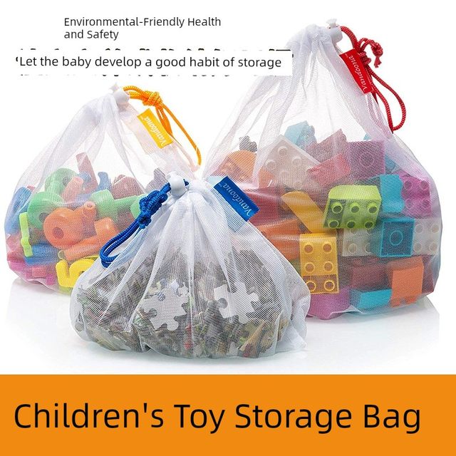 Baby toy storage bag transparent drawstring tie mouth children's building block storage bag large capacity classification and sorting net bag
