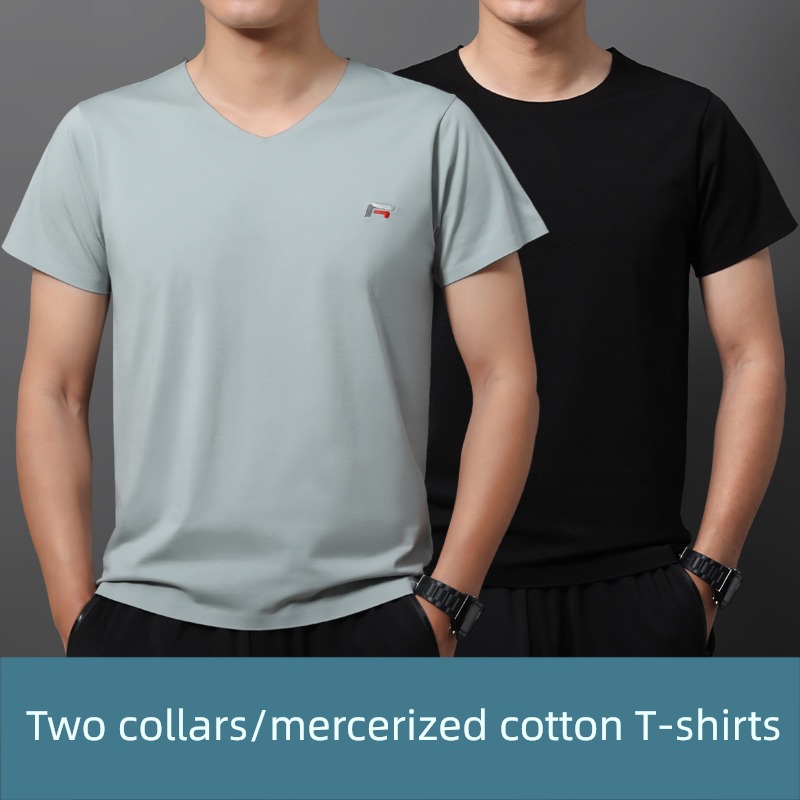 summer Thin money middle age V-neck Ice silk breathable Short sleeve T-shirt