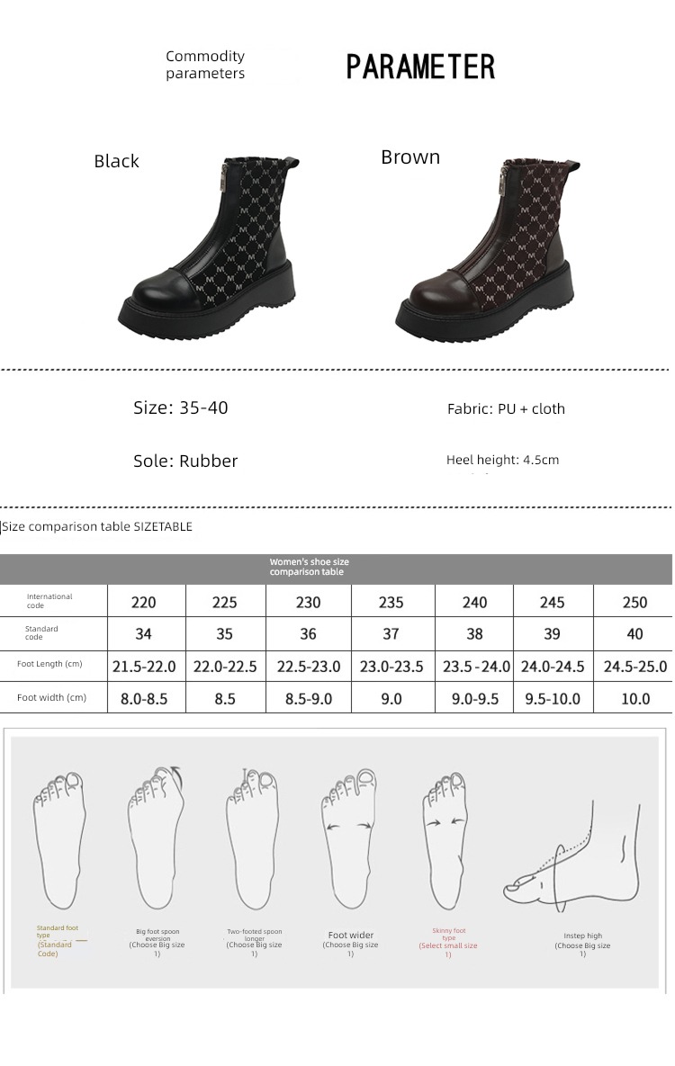Martin boots female Front zipper fashion Foreign style Martin boots