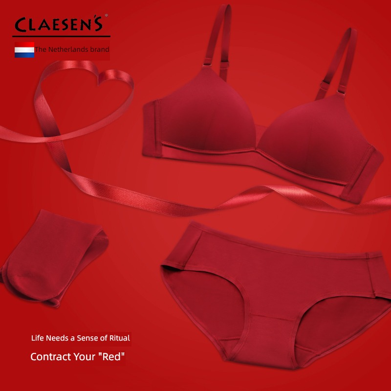 Wireless  a set Small chest Gather together girl Red underwear