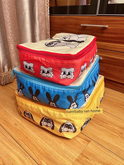 New cute Qiaobo travel storage three-piece quilt storage bag family clothing storage bag waterproof