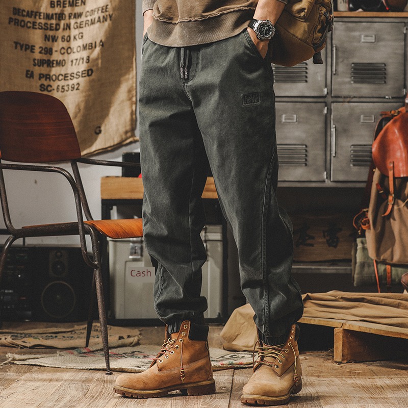 Retro winter Plush Casual pants Broad leg cone work clothes