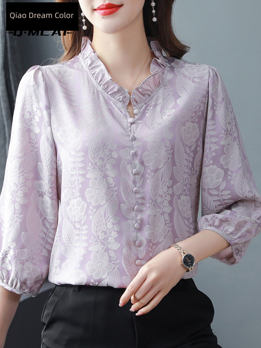 three quarter sleeve Put on your clothes French Agaric edge Cover meat Satin