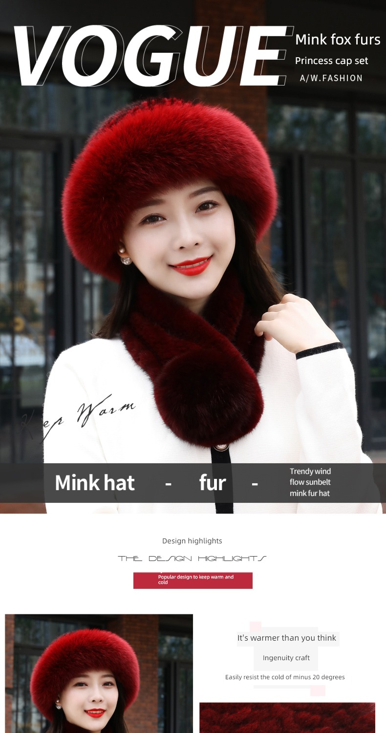 Lei Xuan weave Fox  Mink skin female suit Hat