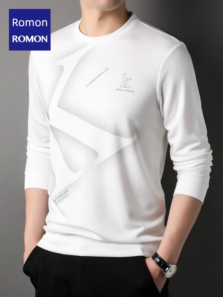 Romon man fashion Round neck leisure time Long sleeve T-shirt