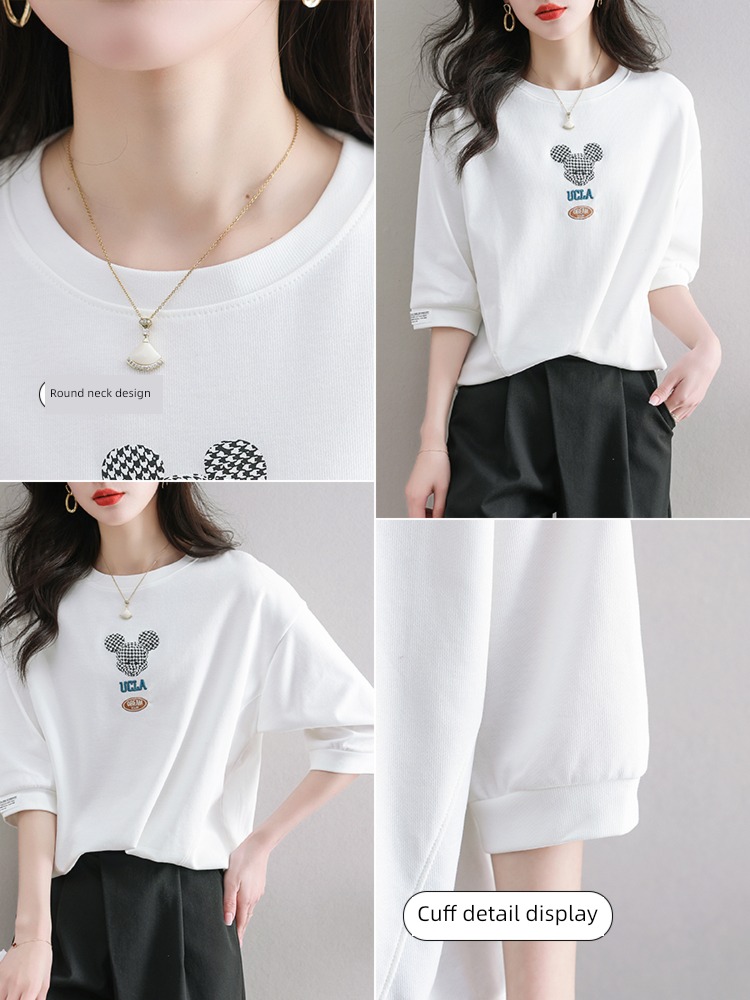 pure cotton three quarter sleeve ma'am Thin money jacket white T-shirt