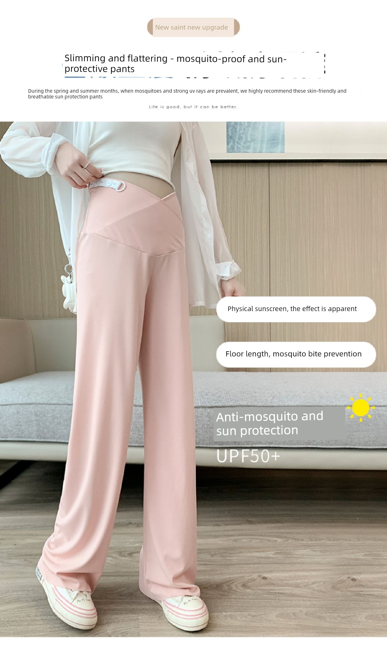 Maternity Pants Ice Silk Summer Thin Wide-Leg Pants Belly Support Straight Casual Pants Plus Size Summer Leggings for Women — 6