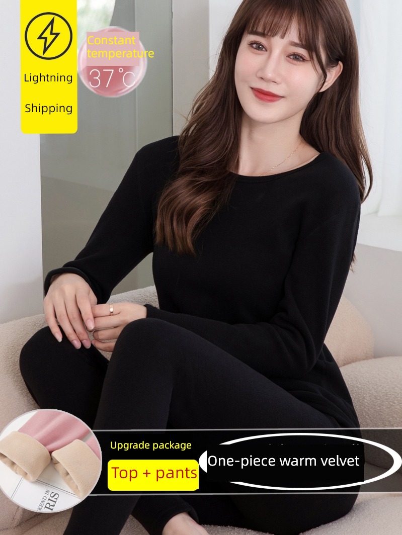 keep warm Underwear female Plush thickening suit one Cashmere Derong No trace fever Autumn clothes and pants Lay a foundation cotton jersey