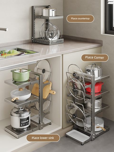 Kitchen storage rack household multi-function cabinet sink pot utensils layered pot rack multi-layer pot lid storage rack