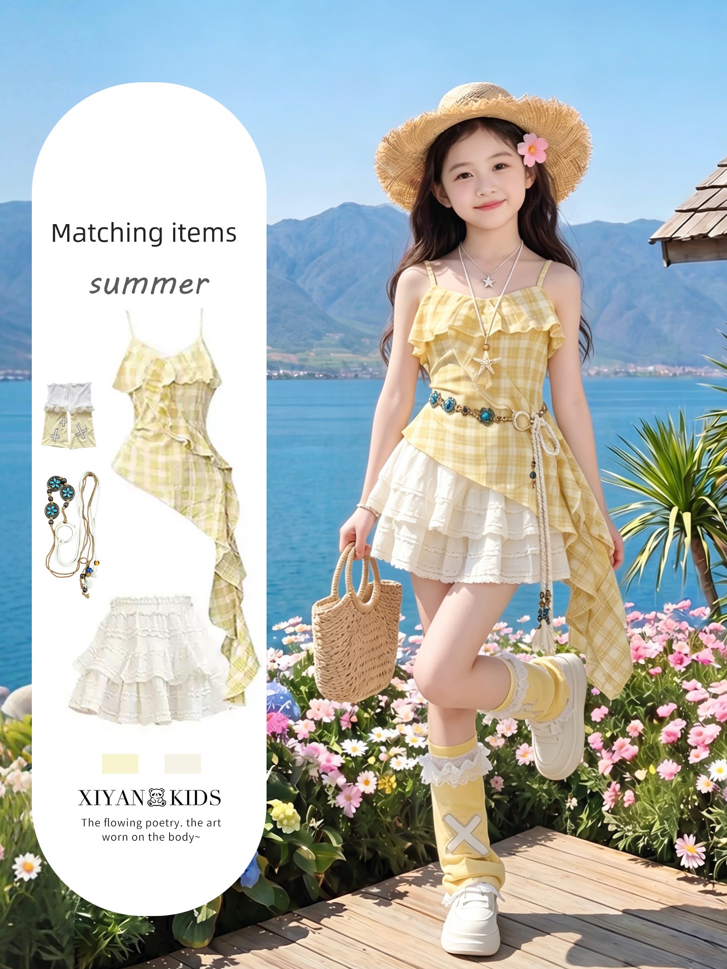 Girls' Summer Dress with a High-End Dopamine Style for the Beach, Big Girl Summer Outfit, Children's Strap Dress — 8