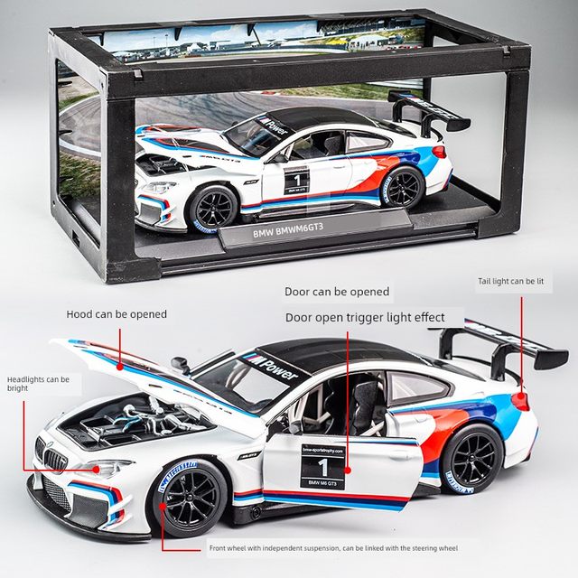 Colorful BMW M6 GT3 racing alloy car model 1 24 simulated car model ornament boy gift toy car