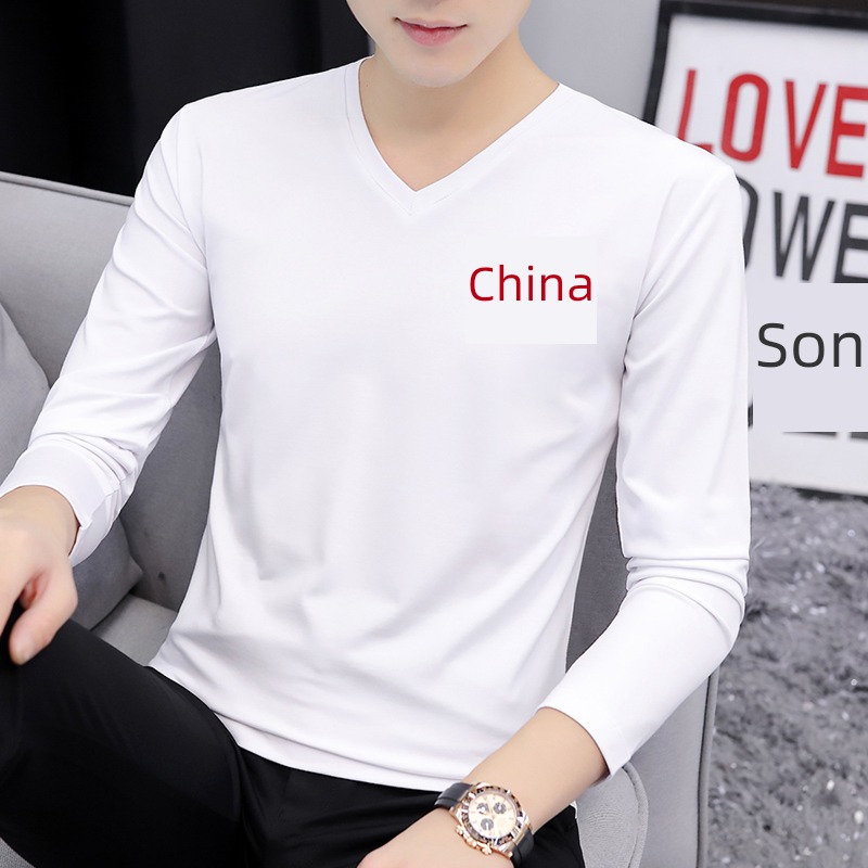 man Long sleeve V-collar Autumn clothes white Body Undershirt