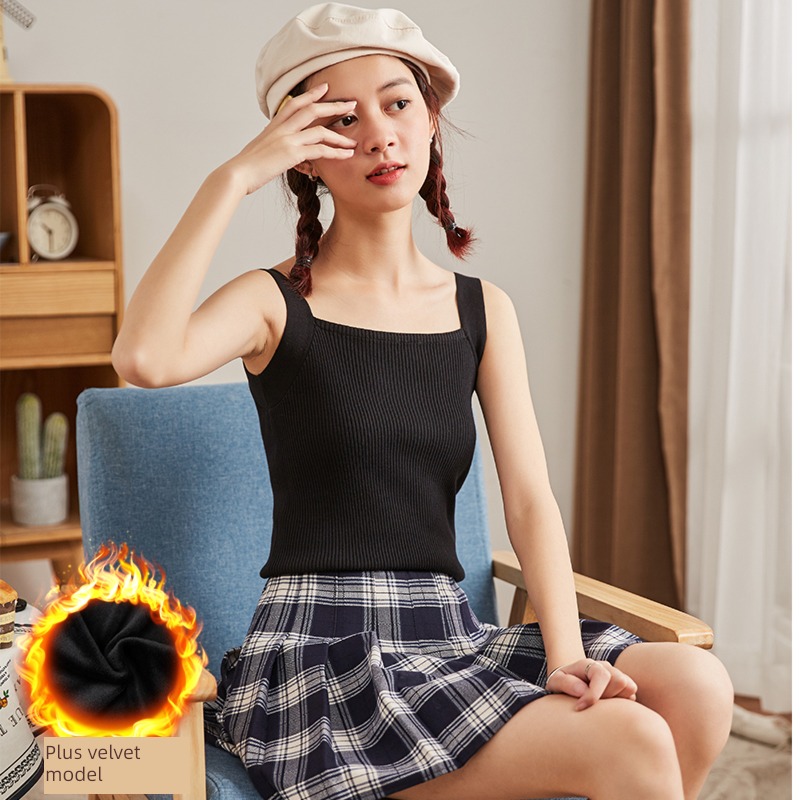 Tang Shi Plush Sense of design knitting Lay a foundation jacket camisole