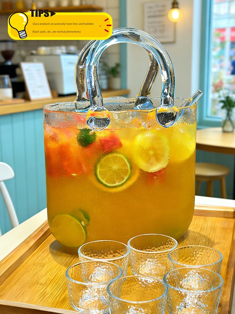 Internet Celebrity Handbag-Style Glass Cup Beverage Jug Large Capacity Creative Fruit Tea Juice Cup Cocktail Cup Drink Cup