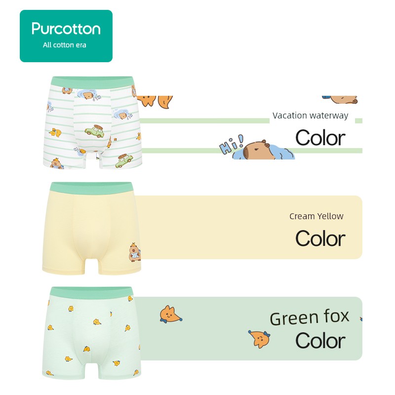 Purcotton Children's Boxer Briefs for Boys and Girls, Girls' Pure Cotton A-Class Shorts, 100% Cotton, 3-Pack — 8