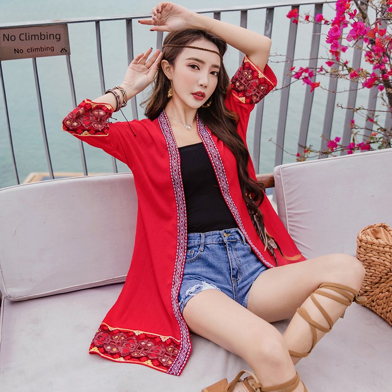 sandy beach Seaside holiday ethnic style Nine point sleeve Embroidery