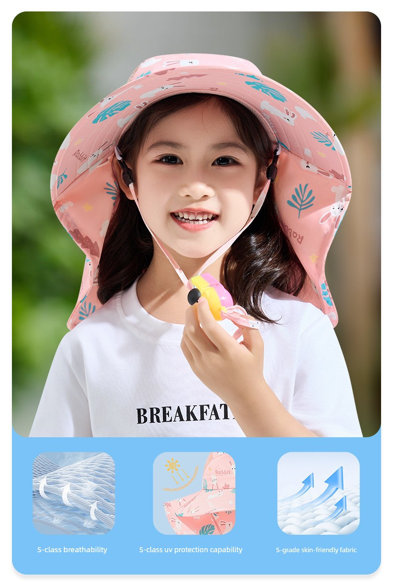 Children's Sun Protection Hat, Girls' Sun Hat, Boys' Sun Hat, Beach and Seaside Uv Protection Hat with Large Brim — 3