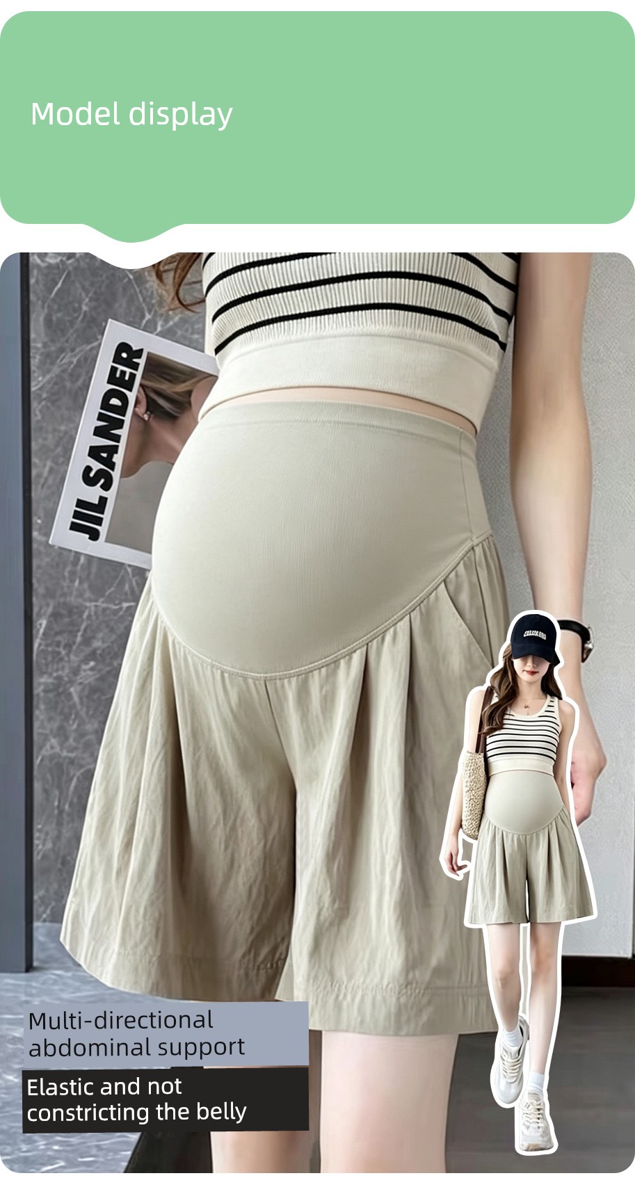 Maternity Shorts for Summer, Thin Style, Wide-Leg Pants, High-Waisted, Belly-Supporting, Loose and Comfortable, Not Tight on the Stomach — 11