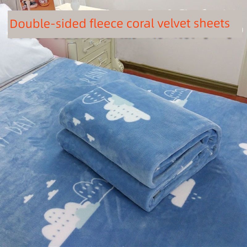Winter Fleece Bed Sheet, Milk Velvet Thickened Double-Sided Coral Fleece Blanket, Winter Warm Single Student Dormitory Blanket