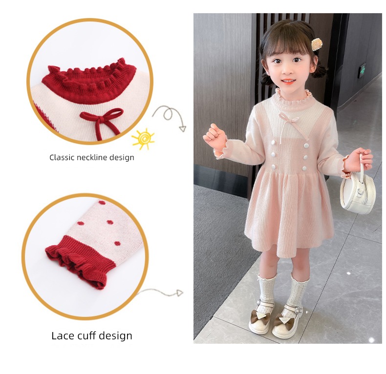 Foreign style baby thickening knitting children princess Wool dress