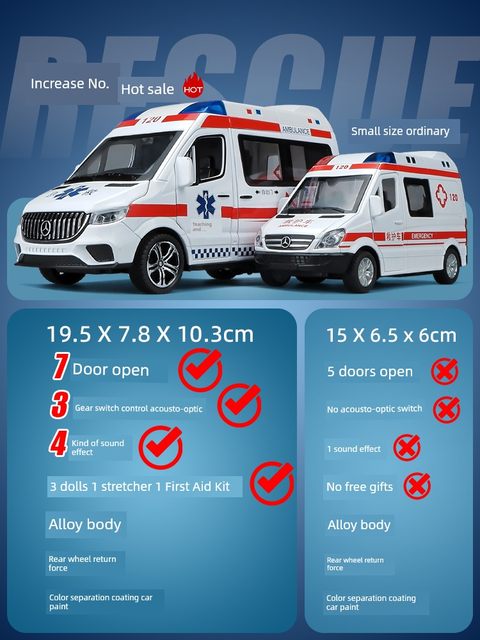 Extra large alloy ambulance toy car model boy extra large simulation child girl doctor play house