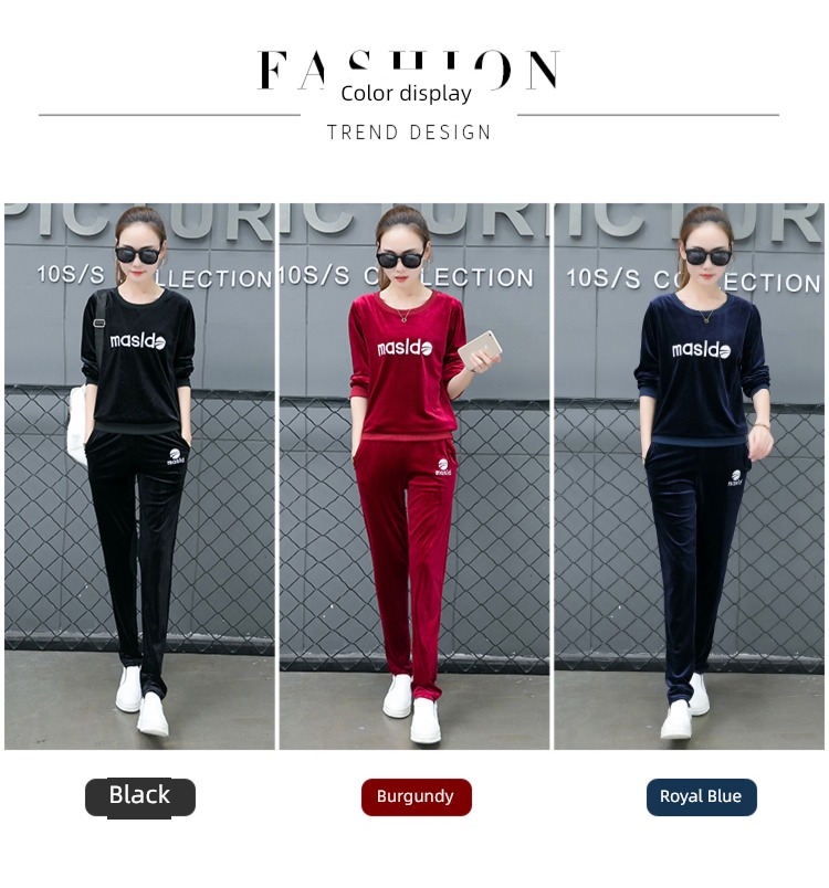 spring Embroidery velvet run leisure time Sports suit