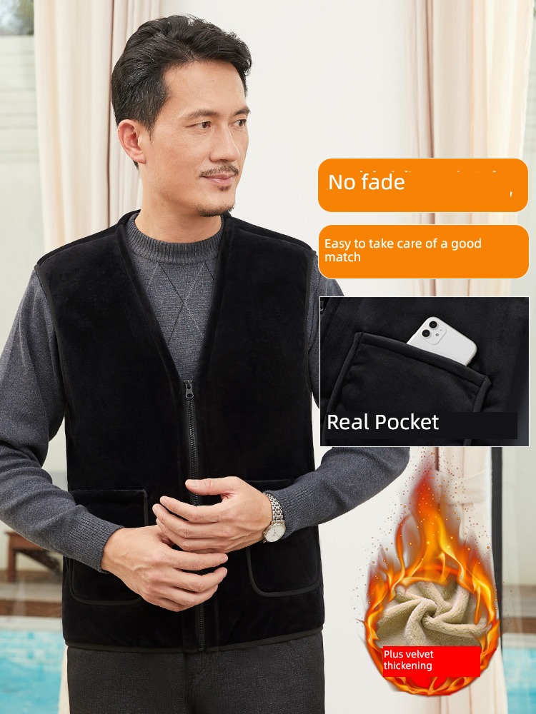Autumn and winter Plush thickening keep warm dad loose coat Vest