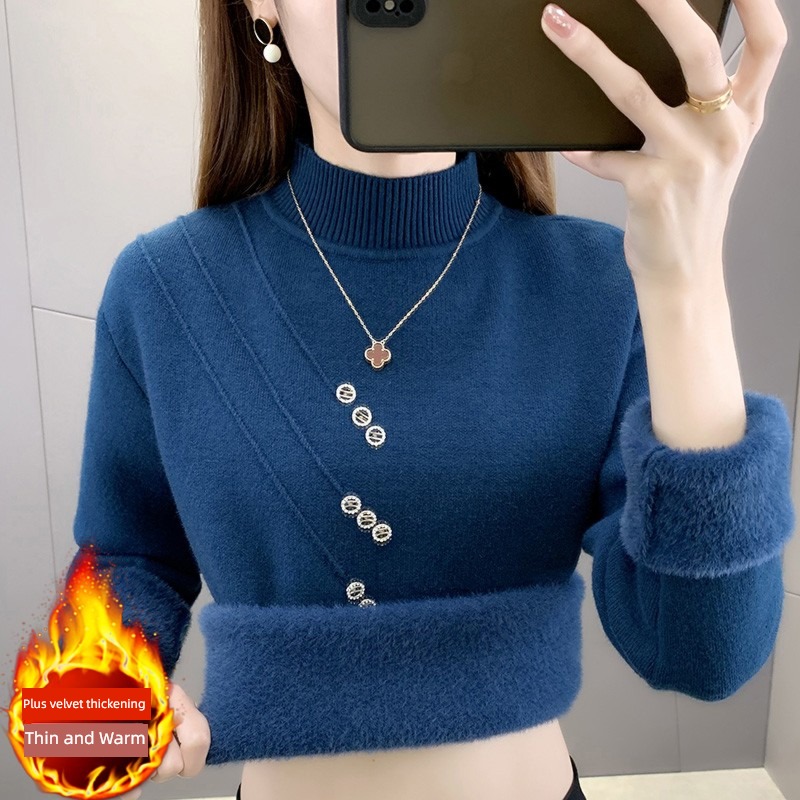 one Velvet knitting Lay a foundation Half high collar Condom sweater