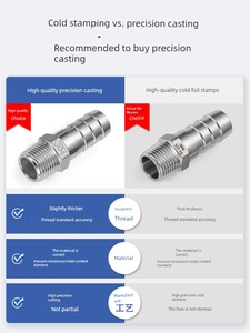 304 Stainless Steel Hexagonal External Thread Barbed Connector with Variable Diameter External Thread for Hose, Water Pi