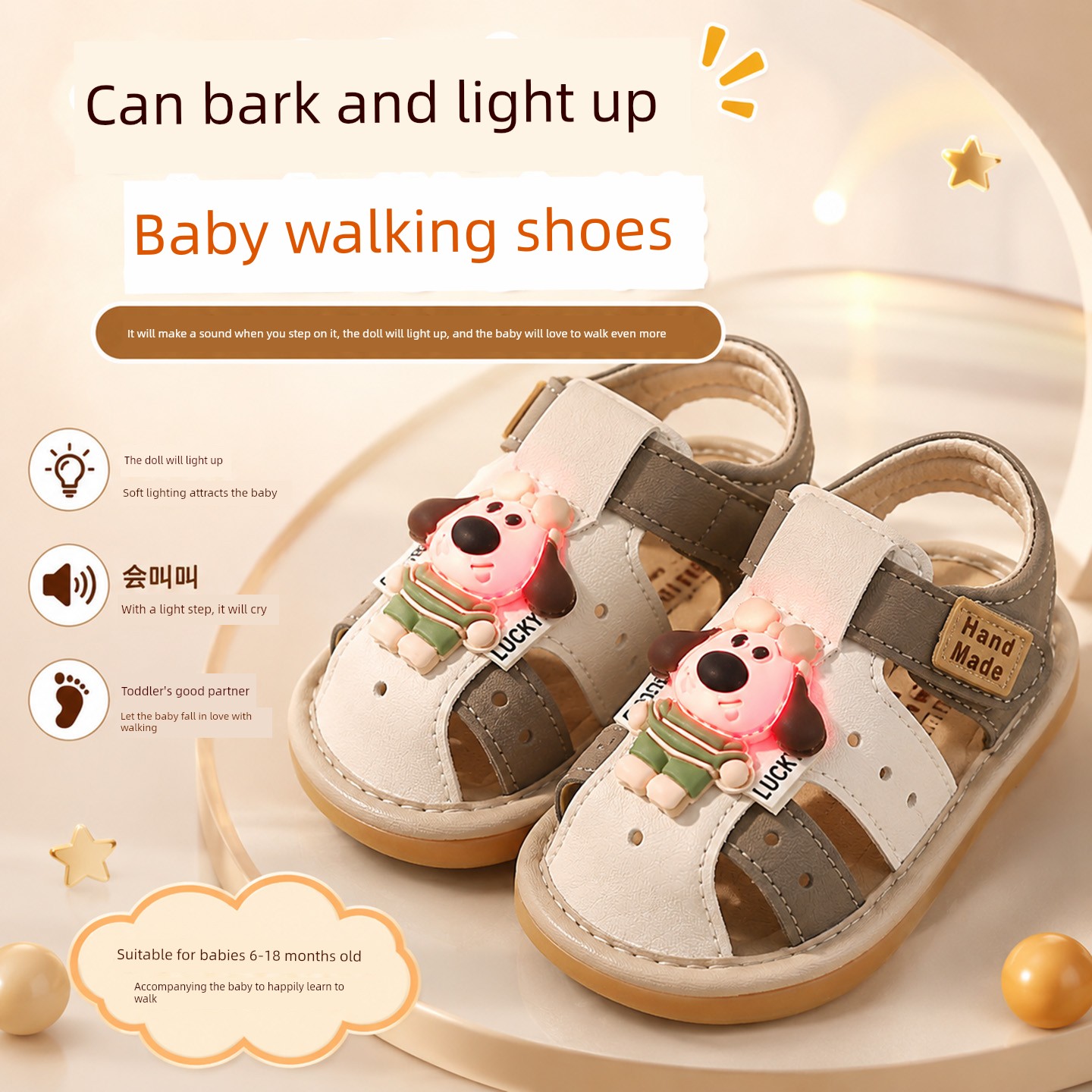 Summer Baby Squeaky Sandals 6-18 Months Unisex Toddler Shoes with Lights, Non-Slip, Closed-Toe, Soft Sole, Sound-Making Children's Shoes — 1