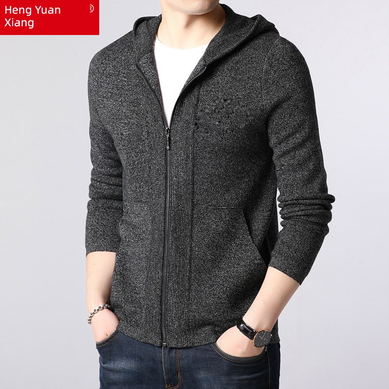 hyz  knitting wool Hooded leisure time man loose coat
