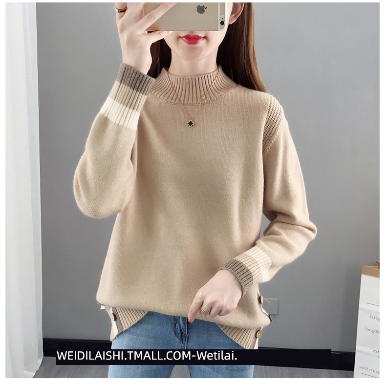 Half high collar easy Plush thickening knitting ma'am sweater