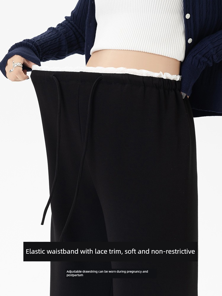 Maternity Pants for Spring and Autumn, Thin Style for Outerwear, 2026 New Model, Non-Tight on the Belly, Petite Size, Lace Drawstring Wide-Leg Pants, — 4