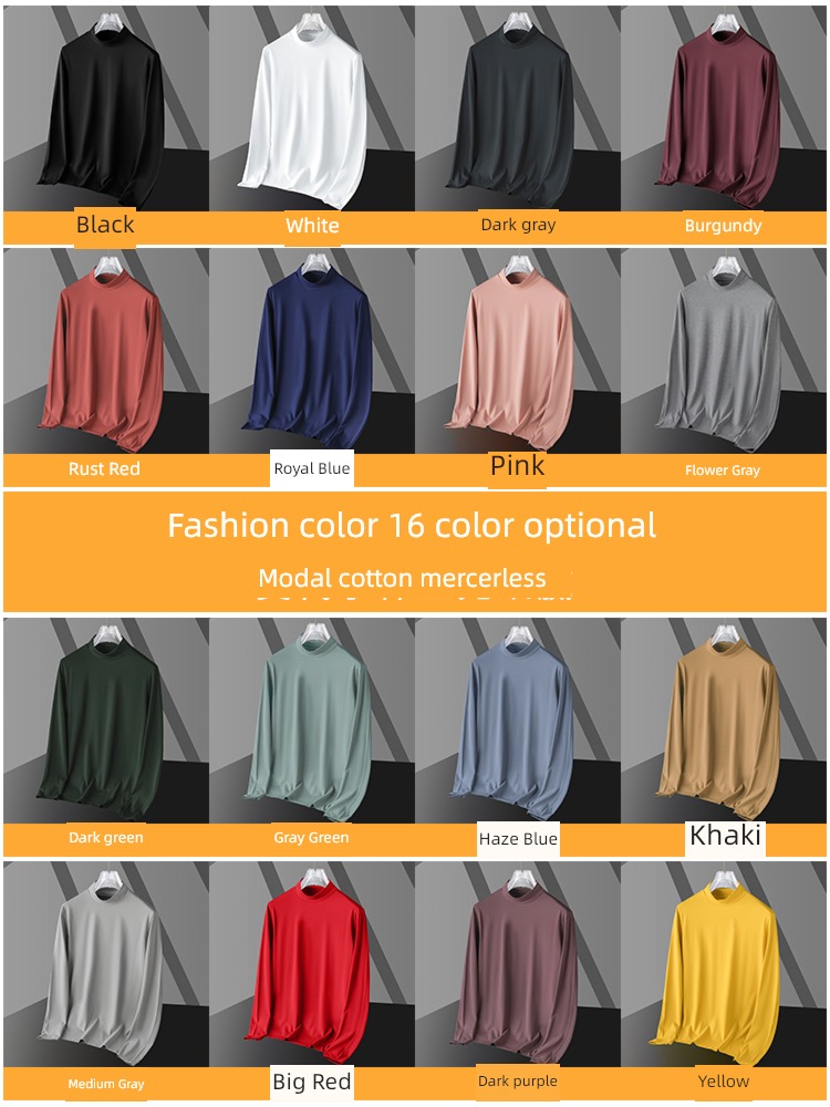 modal  keep warm Plush medium collar Autumn clothes Long sleeve T-shirt