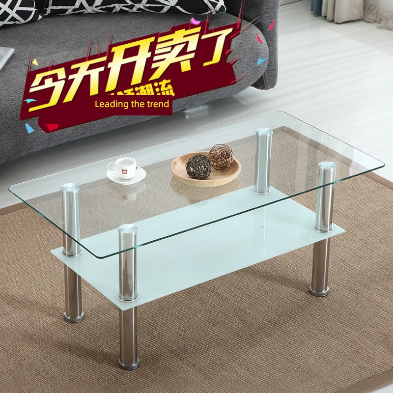 a living room Simplicity Glass tea table rectangle simple and easy Toughening double-deck transparent Table Large-sized apartment household Small tea table