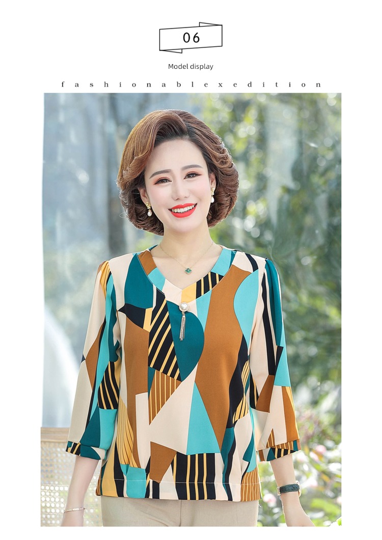 Chiffon T-shirt 2022 paragraph Foreign style Middle aged and elderly Women's wear