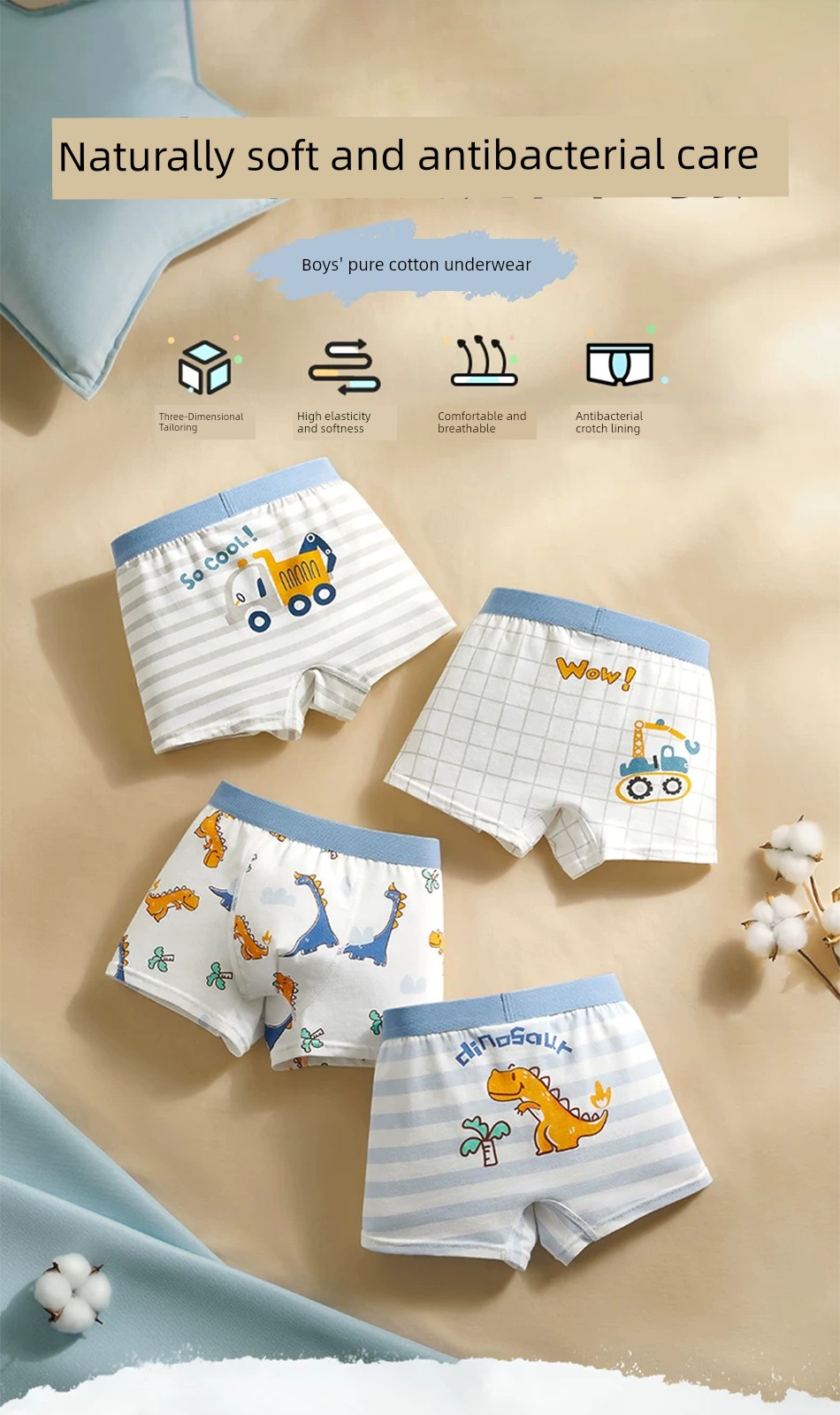 [100% Cotton] Boys' Underwear, Kidsren's Pure Cotton Boxer Shorts, Baby Boys, Kids, All Cotton — 1