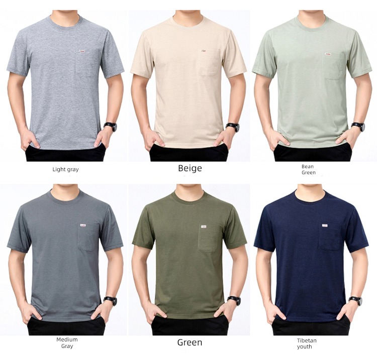middle age Real pocket leisure time Big size Sweaters Short sleeve T-shirt