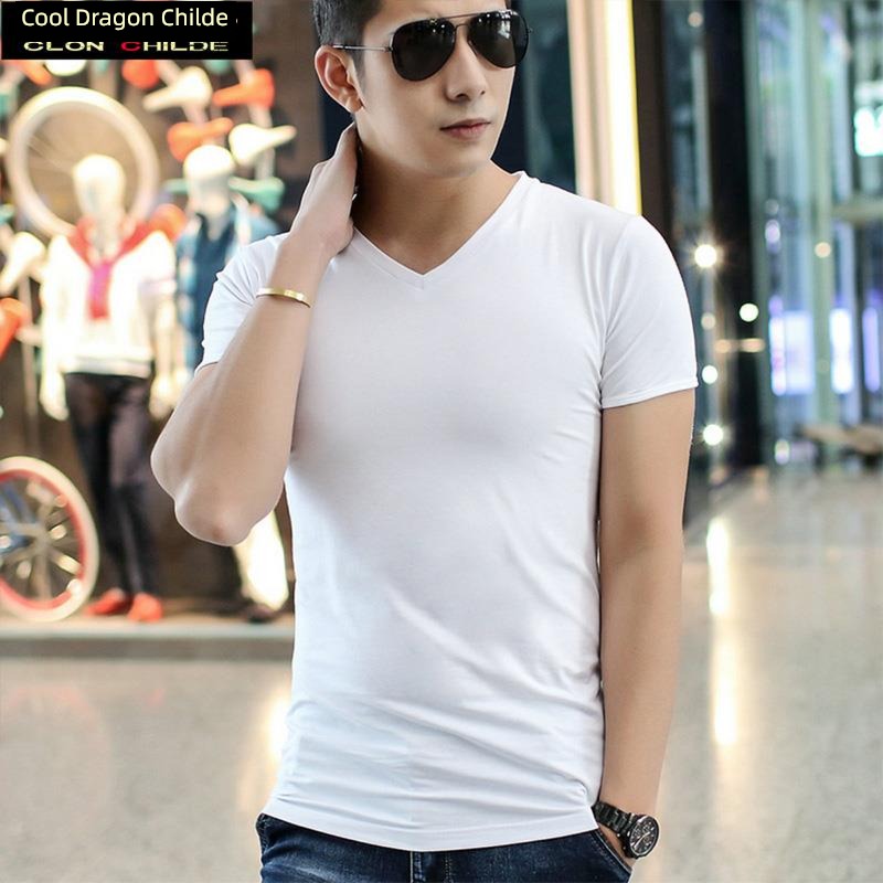 white man pure cotton Undershirt Tight fitting Short sleeve T-shirt