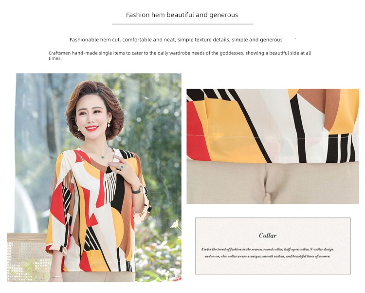 Chiffon T-shirt 2022 paragraph Foreign style Middle aged and elderly Women's wear