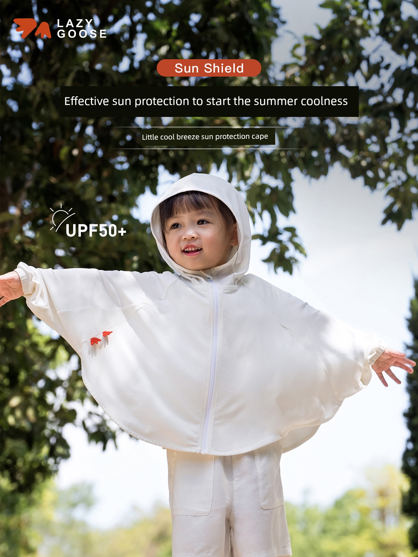 Lazy Goose Baby Mulberry Silk Sun Protection Cloak-Style Outdoor Sunscreen Clothing Spring and Summer Cool Feeling Toddler Jacket Lightweight and Breathable