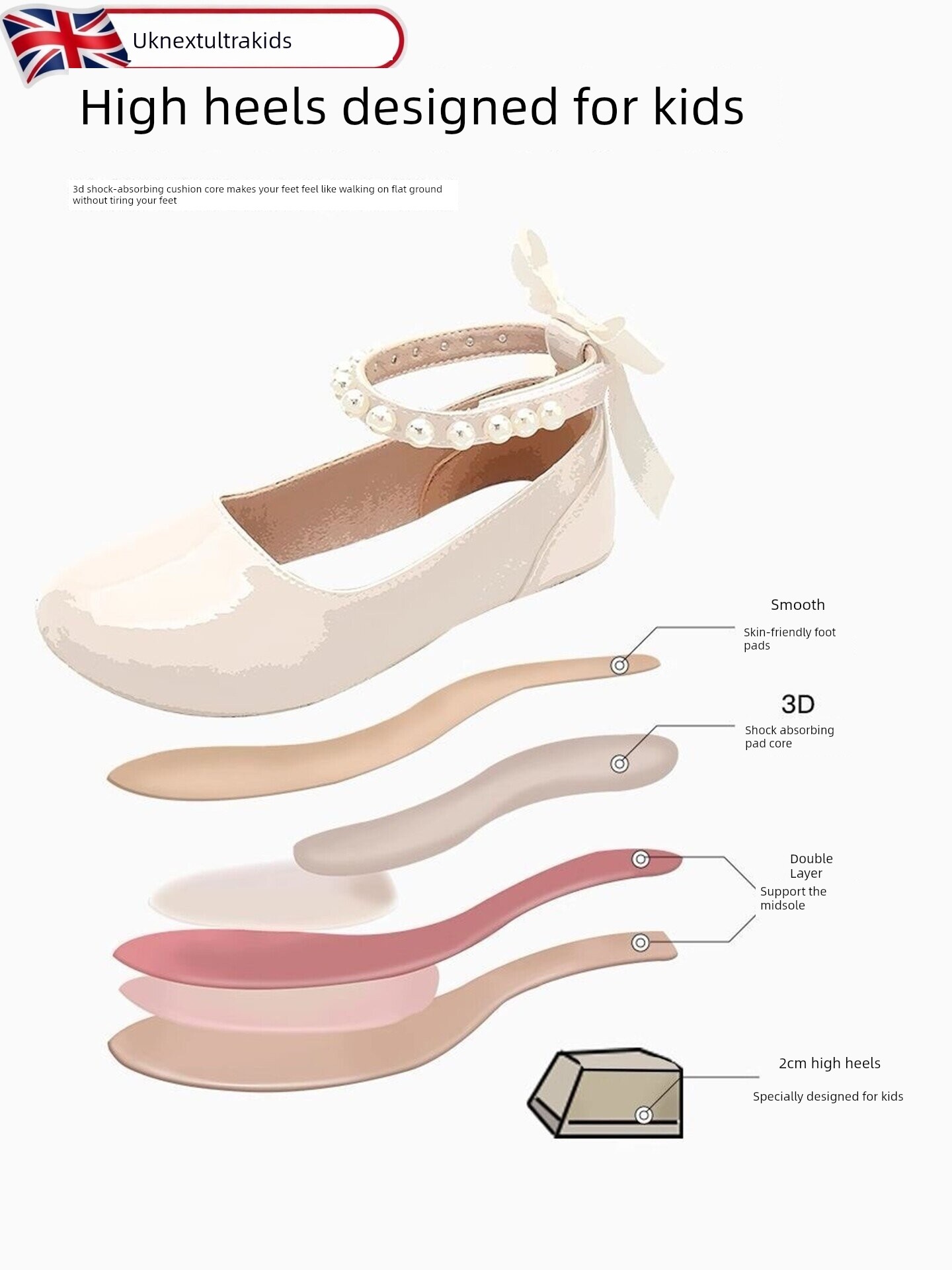 British Nu Children's High-Heeled Shoes for Girls, Princess Style, Suitable for Dresses, High-End Soft-Soled Beautiful Chunky Heel Performance Shoes for — 4